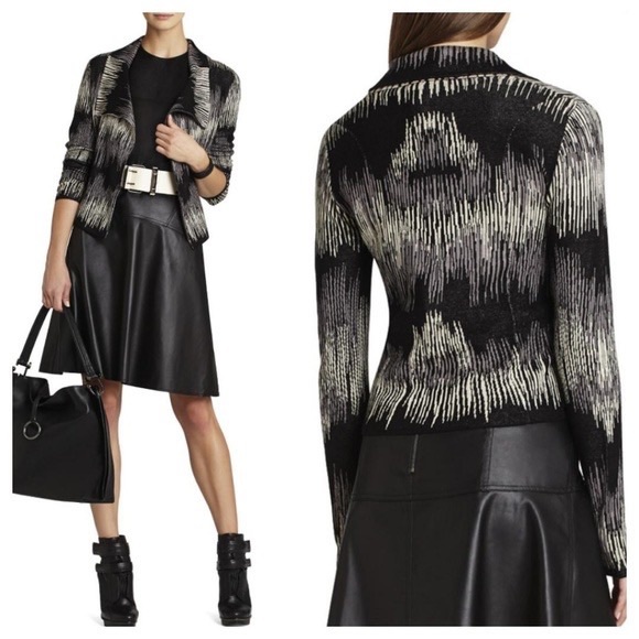 BCBG Eva Jacquard Moto Jacket Cardigan - Picture 3 of 3